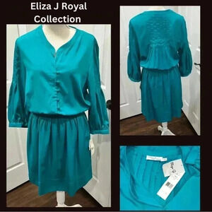 Eliza J Royal Collection dress NWT button front, elastic waistline, green